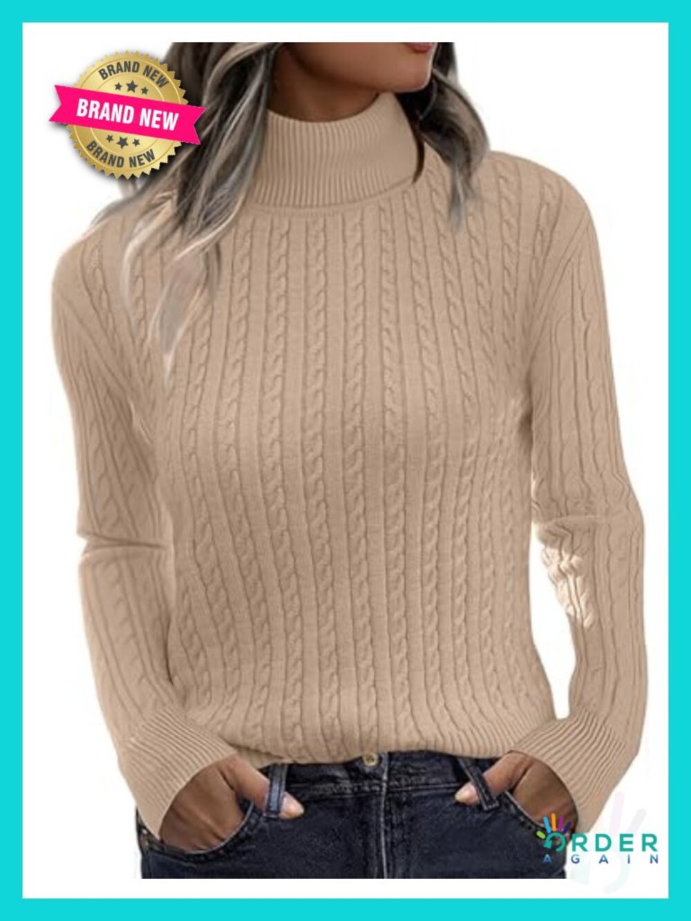 Zeagoo Womens Turtleneck Cable Knit Long Sleeve Pullover Sweater
